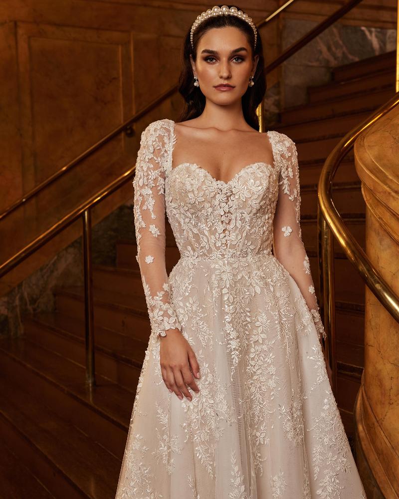 122118 long sleeve beaded wedding dress with pockets and a line silhouette3